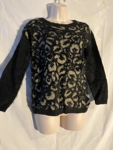 Joseph A Women’s Size Small Cardigan Sweater Leopard Black Gray Animal Print - Picture 1 of 11