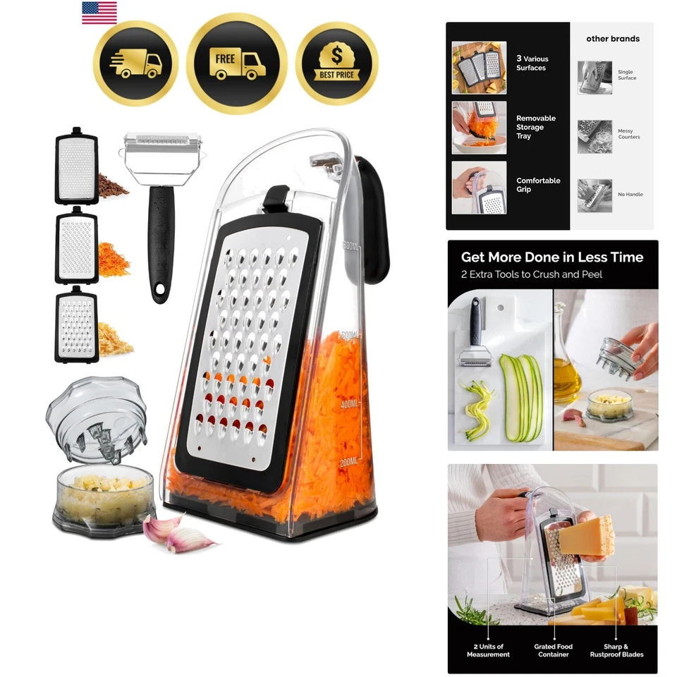 Ralador de queijo de cozinha com triturador de alho triturador de legumes com armazenamento - Imagem 1 de 4