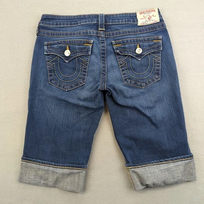 True Religion Jean Shorts Womens 29 Sophie Bermuda Cuffed Stretch Denim Made USA - Image 1 of 4
