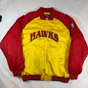 Vintage Atlanta Hawks Herren XL Satin Varsity Jacke Nike Team Button Gelb Rot - Bild 1 von 24