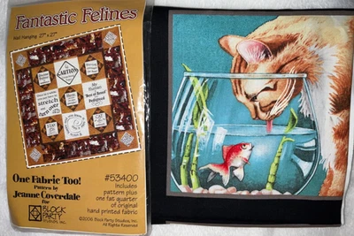 Curious Cats Blocks Panel 15 7” Squares and Fantastic Felines Cat Sayings L7 - Image 1 of 4