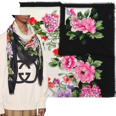 GUCCI SCARF RISING FLOWER PRINT MODAL SILK SHAWL SQUARE 55" - Image 1 of 4