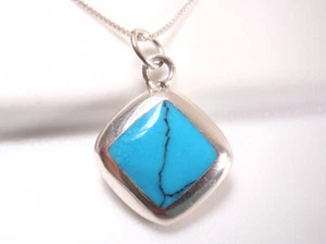 Reversible Simulated Turquoise and Mother of Pearl 925 Sterling Silver Necklace - Picture 1 of 4