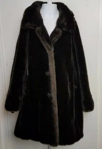 Vintage Women's Mahogany Brown Mink Faux Fur Car Length Swing Coat 16 Grandella - Picture 1 of 12