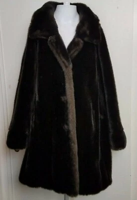 Vintage Women's Mahogany Brown Mink Faux Fur Car Length Swing Coat 16 Grandella - Image 1 of 4
