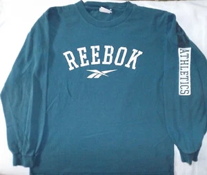 Reebok Old Logo Langarmshirt Youth Größe M 100% Baumwolle USA Made Blau Grün - Bild 1 von 4
