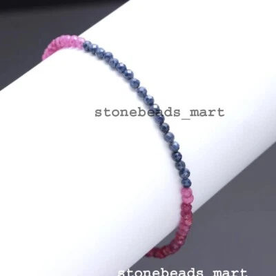 Rubin + blauer Saphir 3-3,5 mm runder Edelstein September Geburtsstein Armban... - Bild 1 von 4