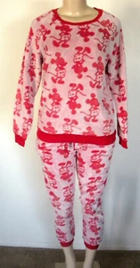 Disney S Rosa Rojo Mickey Mouse Vellón CÁLIDO PJ Pijama Dormir Salón Conjunto Pantalones Top - Imagen 1 de 16