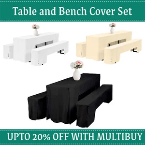 Black White Ivory Tablecloth Bench Cover 3pcs for BBQ Outdoor Party Garden Patio - Picture 1 of 9