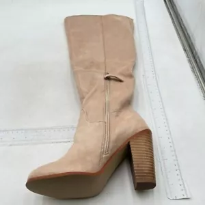 Knee High Boots for Women Chunky Heel Rounded Toe Womens Knee High Boots Nude - Picture 1 of 6