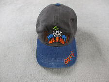 VINTAGE Disney Hat Cap Strap Back Goofy Embroidered Denim Twill Gray Blue 90s