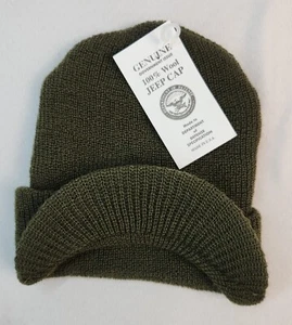 NEW GENUINE MILITARY OD GREEN JEEP WATCH CAP 100% WOOL 2 PLY U.S.A MADE BEANIE - Picture 1 of 8