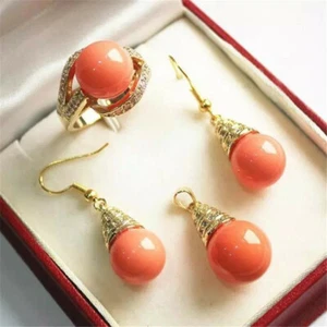 18K Gold Plated Women Natural Jade Pearl Necklace Earring Ring Jewelry Set Gifts - Picture 1 of 26