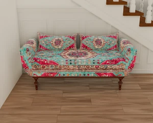 Pink and Blue Additional Seating Library Upholstered Ottoman Bench with Storage - Picture 1 of 9