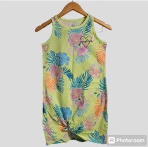 Justice Tank Dress Girls Kids Medium (10) Lime Knot Floral Sleeveless Tropical - Picture 1 of 9