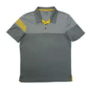 Adidas Polo Shirt Mens M Medium Grey Yellow Heathered 3-Stripes Performance Golf - Picture 1 of 11