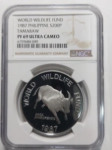 Philippines 200 Piso WWF Tamaraw, 1987, NGC PF 69 Ultra Cameo - Picture 1 of 3