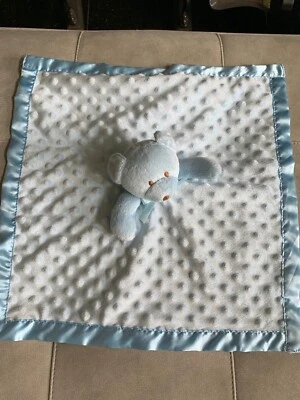 Одеяло детское охранное Blue Minky Dot Bear атласное сзади коричневое сшитое лицо бант б/у в отличном состоянии - Изображение 1 из 3