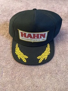 Vintage Hahn Transportation Trucker Hat Rare Black Gold SnapBack Rare - Picture 1 of 1
