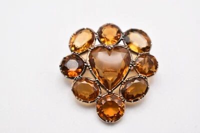Antiguo Broche Corazón Citrino Dorado Nueve Piedras Juego Triple Garra Oro Oro Foto 1 de 4
