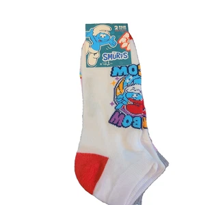 NEW The Smurfs Adult short Socks 2-Pair Lot – Womens – Novelty 7-12 - Picture 1 of 3