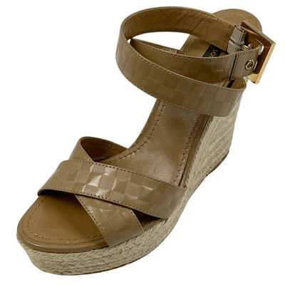 Sandálias LOUIS VUITTON Damier alça no tornozelo sola cunha esmalte sapatos sandálias patente - Imagem 1 de 4