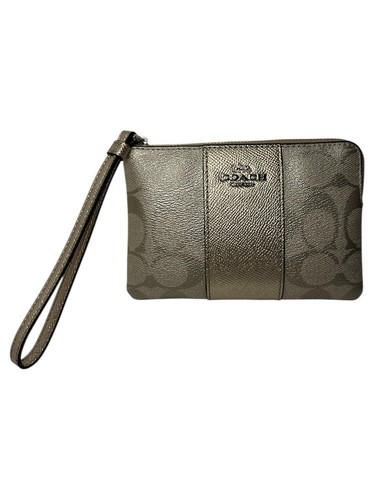 Bracciale Coach Signature Angolare Zip Rivestito in Tela e Pelle in Platino