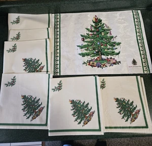 6 Spode Christmas Tree Cloth Napkins 18x18 Plus 1 Placemat - Picture 1 of 5