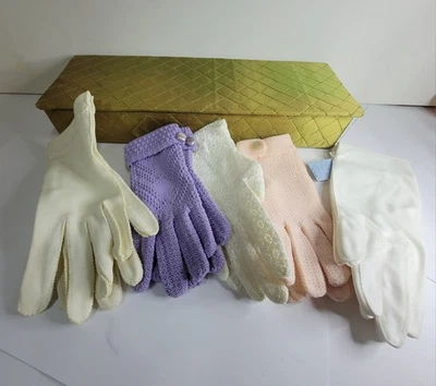 Lote De 5 Guante Pañuelo Caja Acolchado Satinado Dorado Tocador Almacenamiento Años 30 Foto 1 de 4