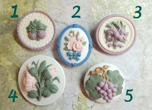 Botones de estudio de flores o frutas de jaspe firmados por Stella Rzanski de colección ~ elección - Imagen 1 de 8
