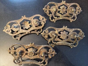 Antique Drawer Pull Handle Ornate Victorian Pieces Brass 4 Eastlake Style - Picture 1 of 5