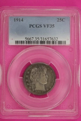 1914 P VF 35 Barber Liberty Silver Quarter PCGS Certified Authentic Genuine 1270 - Image 1 of 3