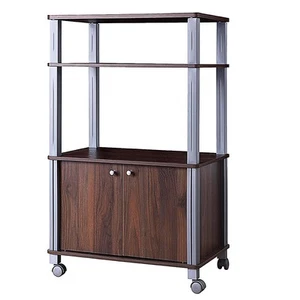 Mikrowellenständer Nussbaum 3-stufig Vitrinenregal Schrank Universalrad mit 2 Türen - Bild 1 von 6