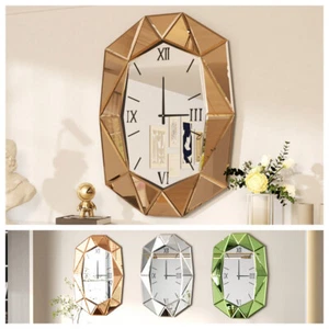Irregular Wall Hanging Clock Wall Decor Mirror with Beveled Diamond Edges f Home - Picture 1 of 21