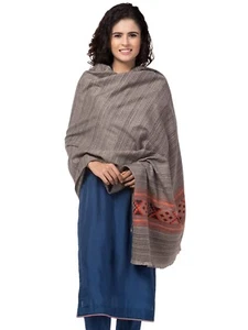 Mantón para mujer de diseño tejido tradicional Kullu Jamawar para invierno, gris, 1 pieza - Imagen 1 de 5