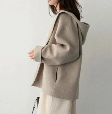 Mujeres Moda Suelto Mezcla de Lana Sudadera con Capucha Trench Prendas exteriores Informales Cremallera Abrigo Corto Foto 1 de 4