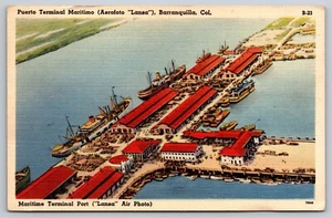 Cartolina Columbia Barranquilla Maritime Terminal Port c1948 4F - Foto 1 di 2