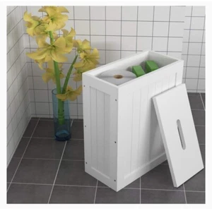 White MDF Wooden Bathroom Storage Unit Multi Purpose Toilet Roll Cabinet Box New - Picture 1 of 5