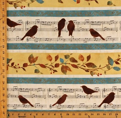 WILMINGTON PRINTS Cotton Songbirds Music Birds Leaves Cotton Fabric Print by the Yard (D782.64)