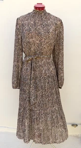 PORTMANS Mocha Brown Pleated DRESS Size 12 BNWOT NEW Lined Belt Old Money Black - Picture 1 of 6