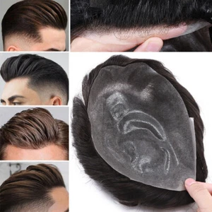 Mens Toupee Remy Human Hair Replacement System V-loop Thin Skin Pieces Buzz Cut - Picture 1 of 46