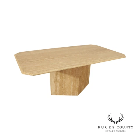 Postmodern Vintage Italian Travertine Pedestal Dining Table Cover
