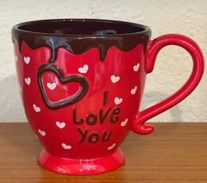 Vintage Tri Russ Intl. "I Love You" Chocolate Drip Red & Hearts 20 Oz. Mug/Cup - Picture 1 of 11