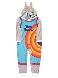 Space Jam Boys Gray Fleece Toon Squad Union Suit Hoodie Sleeper Pajama - Picture 1 of 1