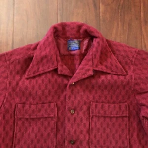 Vintage 70s Pendleton Red Geometric Long Sleeve Shirt Medium - Picture 1 of 8