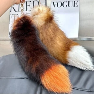 40 CM Real Fox Fur Tail Keychain Cute Women Handmade Key Ring Holder Ladies Gift - Picture 1 of 40