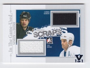 2015-16 ITG FINAL VAULT 13-14 GAME USED SIMON DOMI 1/1 DUAL JERSEY SCRAPS Leafs