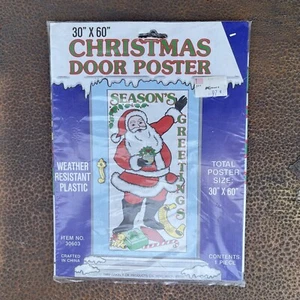 "Póster de puerta de Navidad de Papá Noel 1989 vintage 30x60"" cubierta de plástico decoración" - Imagen 1 de 3