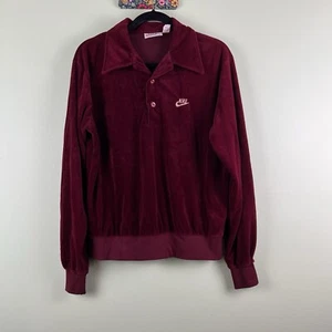 VTG 70s Nike Sz Large Womens Maroon Velour Quarter Button Up Pullover Shirt Top - Picture 1 of 7