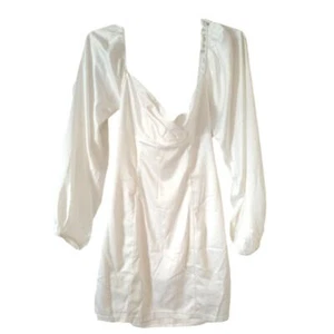 Mini Vestido Blanco Seda Manga Larga Abullonada Cremallera M - Imagen 1 de 2